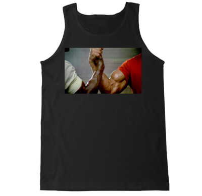 ARNOLD HANDSHAKE MEME FUNNY GYM WORKOUT FITNESS LEGEND HUMOR MOVIE LIFT TANK TOP