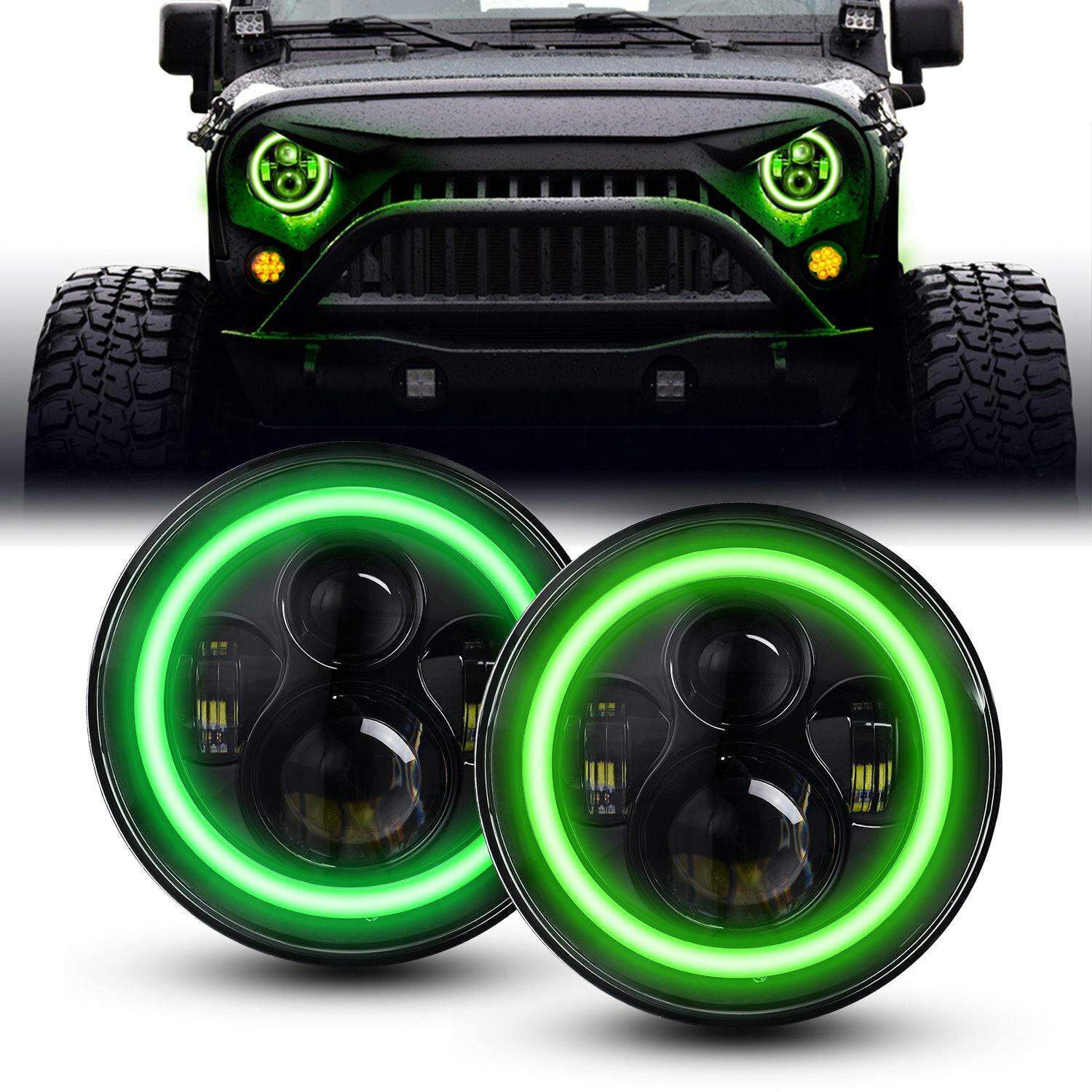 Introducir 72+ imagen green headlights for jeep wrangler Thptnganamst