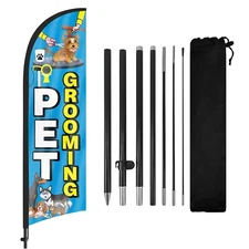 FSFLAG Pet Grooming Feather Flag with Pole and Ground Stake 8Ft Advertising Sign