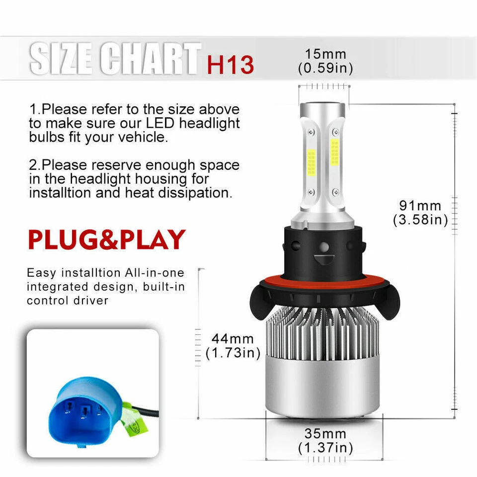 2 piezas H13 9008 bombillas LED 6000K para Nissan NV1500 NV2500 NV3500 2012-2020 Foto 4 de 4