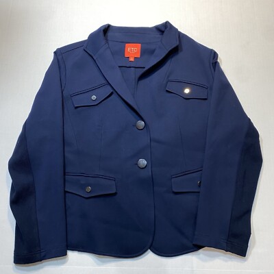 ETC Navy Blue Jacket Size 12 Stretchy Navy Color Light Weight Career Wear