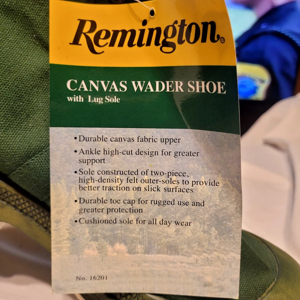 NEW WITH TAGS Remington 16202 Green Canvas Wader Shoes Lug Soles Men’s Size 9 - Image 4 of 4