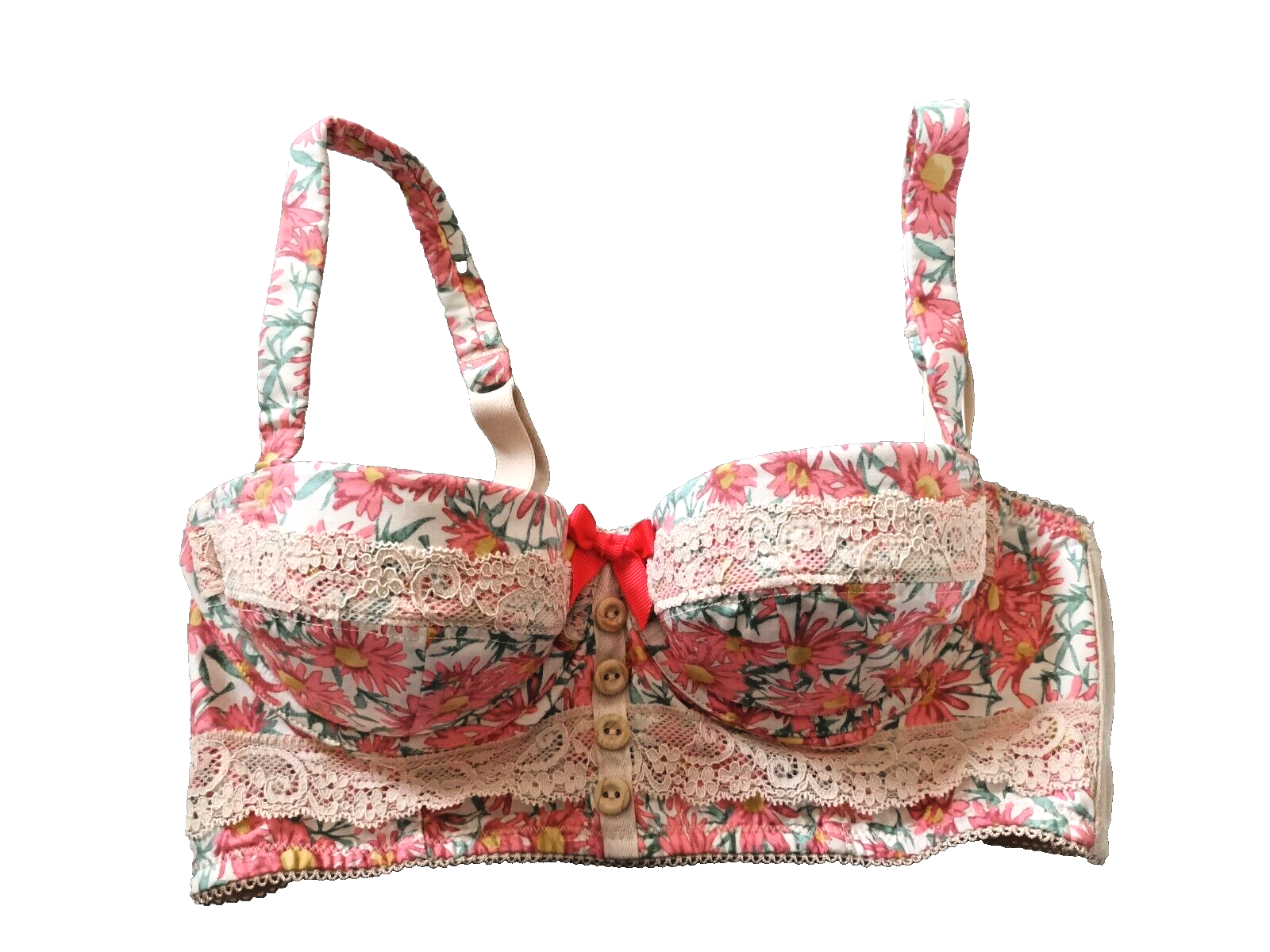 Marks & Spencer UK 30B Red Mix Floral Underwire Padded Cotton Blend Longline Bra