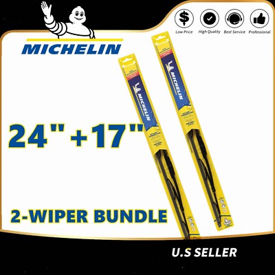 2-Wipers: 24'' + 17'' For Michelin Windshield  Beam Wiper Blades - 25-240 25-170