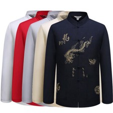 Mens Traditional Chinese Tang Suit Coat Jacket Kung Fu Tai Chi Uniform Dragon