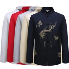 Mens Traditional Chinese Tang Suit Coat Jacket Kung Fu Tai Chi Uniform Dragon