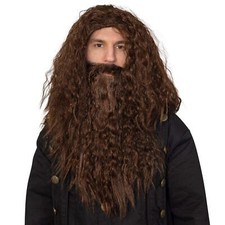Brown Wavy Biblical Costume Wig and Beard Set for Adults and Kids Religious