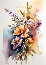 Bunch of flowers abstract, floral bouquet print of original watercolour painting
