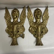 Vintage winged lion pediment furniture mount ornamental fixture 