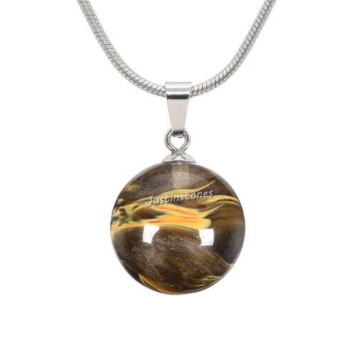 20mm Gemstone Carved Round Ball Pendant Necklace 22" - Picture 78 of 173