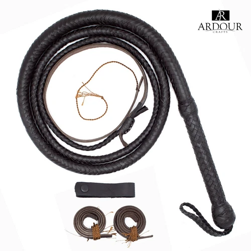 Genuine Cowhide Leather Bullwhip 4 feet to 16 feet long Black