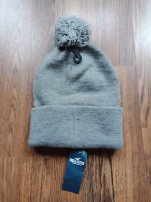 Hollister Knit Pom pom Beanie Hat in heather grey One Size