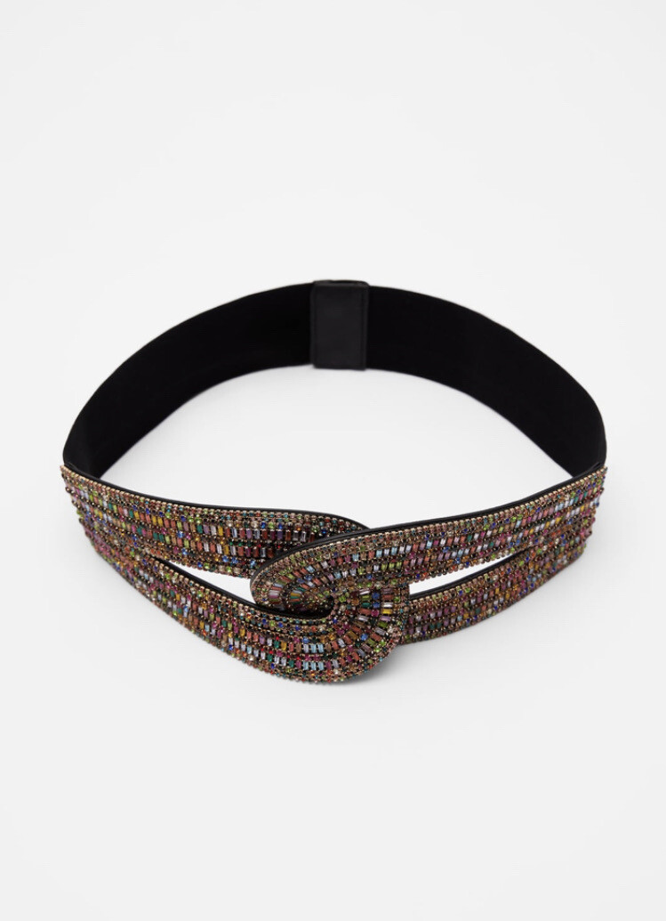 ZARA SPECIAL EDITION BEJEWELED STRETCHY BELT MULTICOLOR SZ  display picture 1