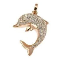 2 Ct Round Cut Natural Moissanite Women's Dolphin Pendant 14k Rose Gold Finish