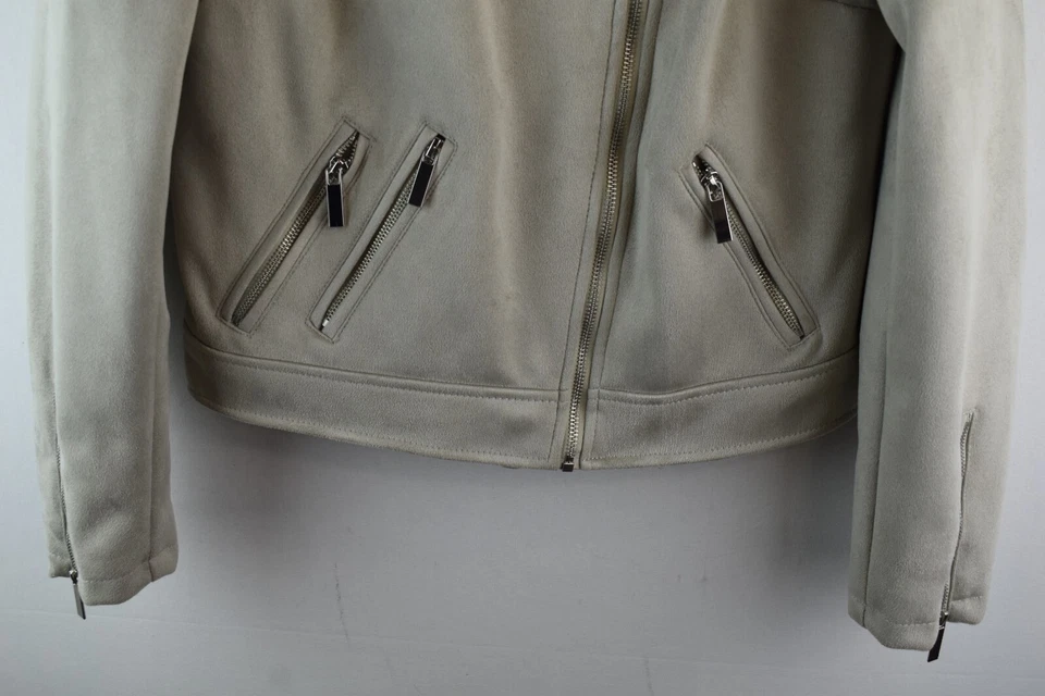 New Look Womans Grey Faux Suede cropped Biker 90s Jacket Size 14 - Image 3 of 4