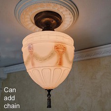 924b Antique 1910s 20s 30's Ceiling glass Light Shade Lamp Fixture pendant porch