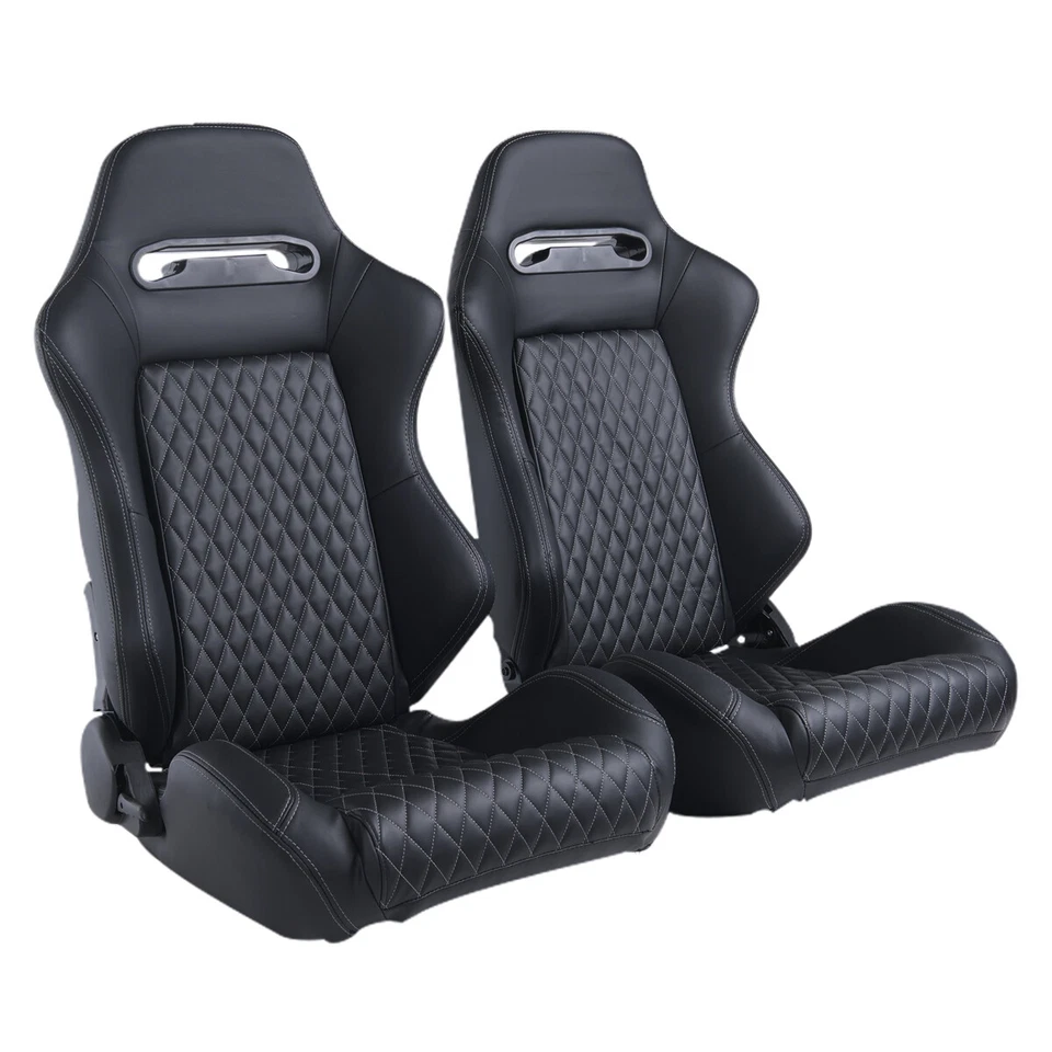 2Pcs Universal Black Leather Racing Seats Sport Seats Slide Recline W/2 Sliders Foto 4 de 4