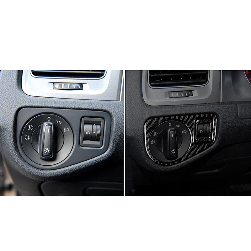 2Pcs Carbon Fiber Headlight Switch Cover Trim Fit VW Golf 7 GTI MK7 2013-2017 — 第 2/4 张图片