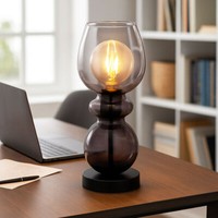 Beistellleuchte Tischlampe Nachttischleuchte Retro Rauchglas Schwarz Metall E27