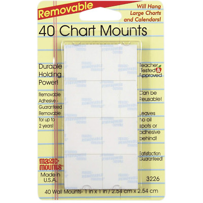 Magic Mounts Removable Chart Mounts, 1'' X 1'', Pack of 40 (MIL3226)