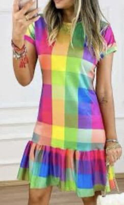 Chic Me Check Dress Colorful Women s Large Ruffle Bottom Loose Thread