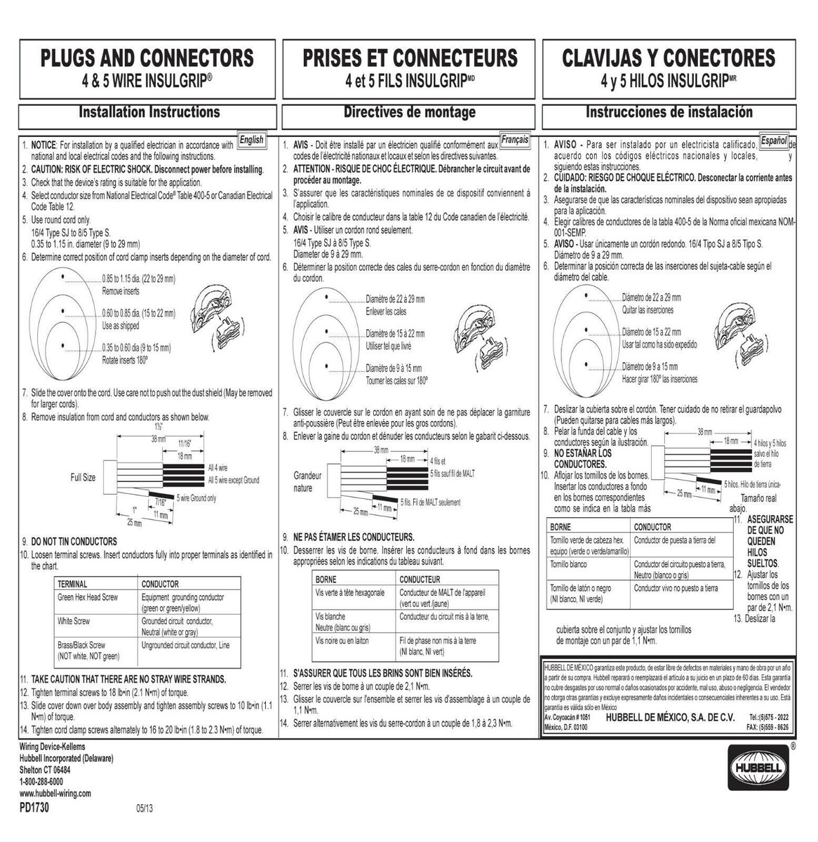 HBL2823 30A 3-Phase 277/480V Locking Female Connector Hubbell HBL2823 ...