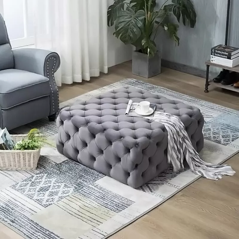 Button Tufted Footrest Sofa Stool Square Bench Coffee Table Fabric Velvet Pouffe