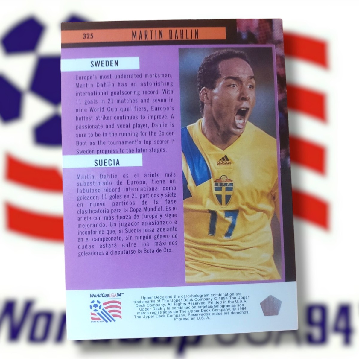 1994 Upper Deck World Cup English/Spanish Martin Dahlin #325