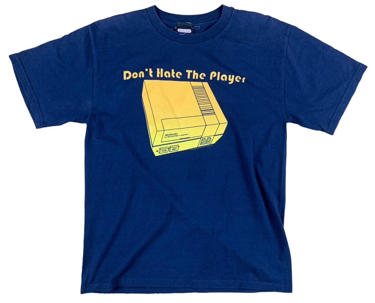 2005 Nintendo 'Don't Hate The Player' NES Blue Graphic T-shirt