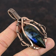 Labradorite Wire Wrapped Pendant Handcrafted Copper Holiday Jewelry 3.03"