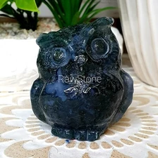 152g Moss Agate Owl Crystal Carving Nature Spirit Guide Animal Aussie Seller 