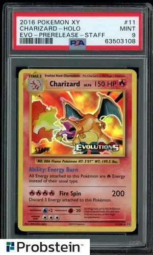 2016 Poekmon XY Evo Prerelease Staff #11 Charizard Holo PSA 9 MINT