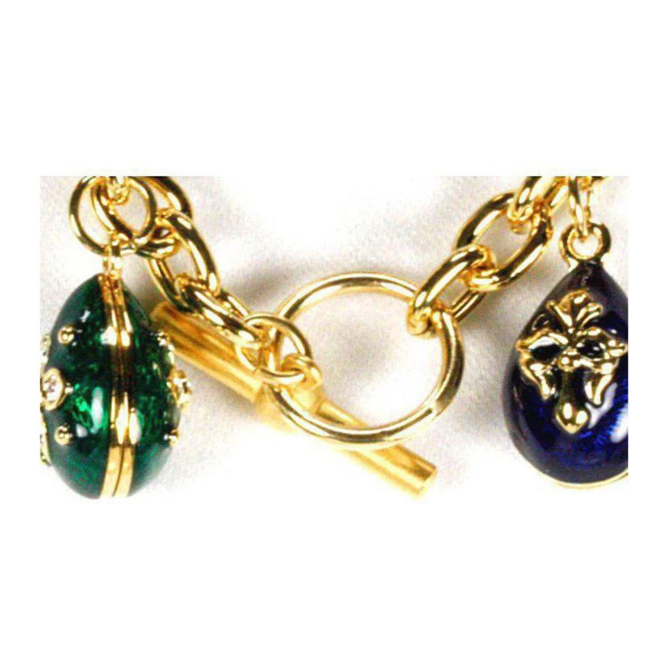 Fabergé-Inspired Egg Charm Bracelet – Enamel & Crystal Accents 7.5 Inch - Image 4 of 4