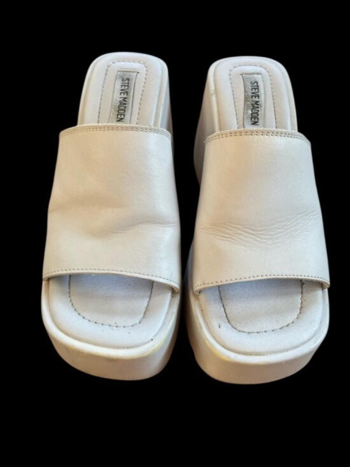 Steve Madden Cream Platform Slide Sandals Womens Size 7.5 Chunky Wedge