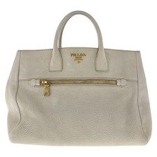 Prada Vitello Leather Tote Bag Women White One Size