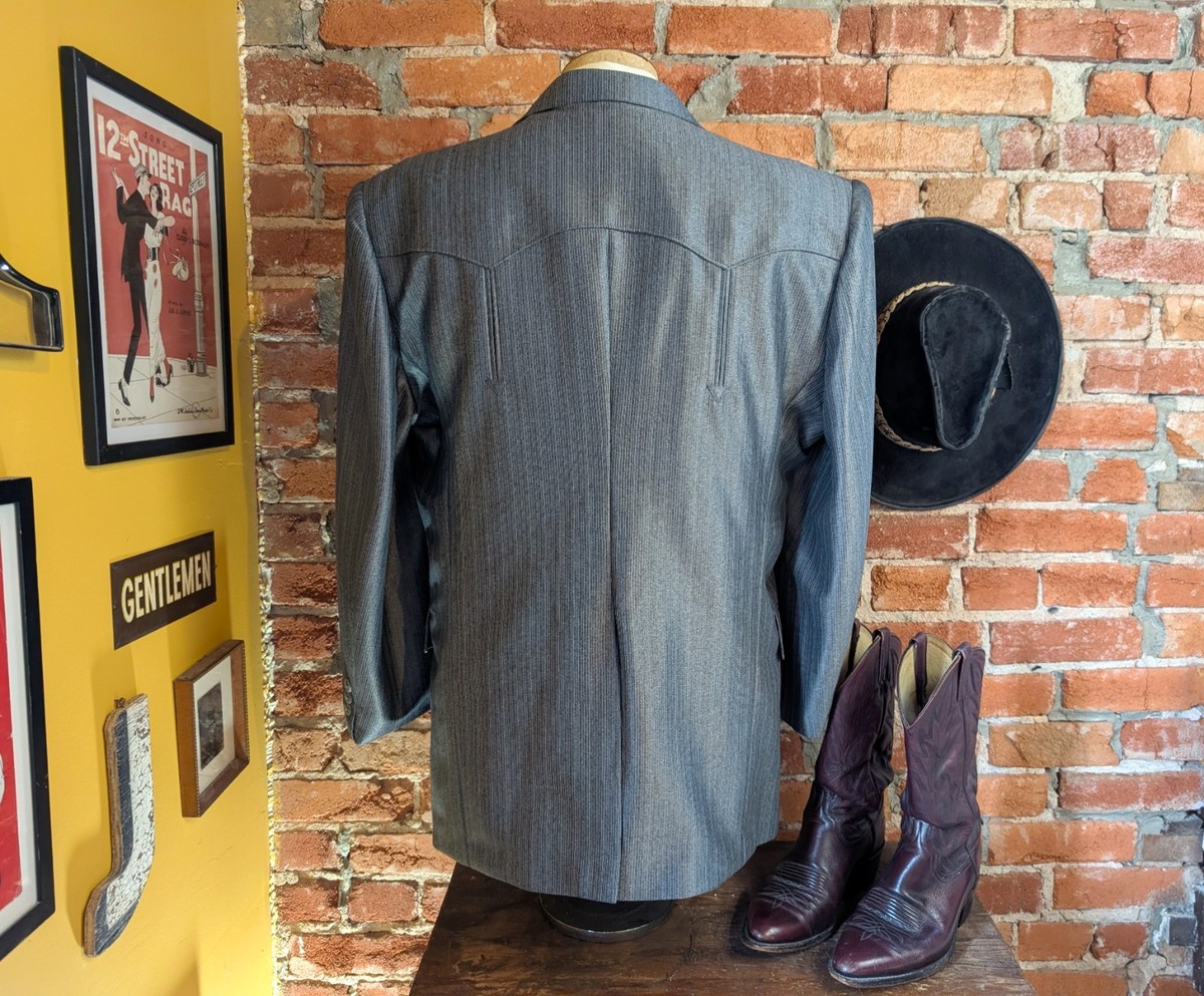 1980s Shiny Silver Western Suit Jacket Mens Vintage Gray Cowboy