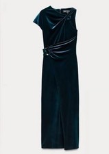 Zara Velvet Green Asymmetric Wrap Style Dress Size M 9662/617