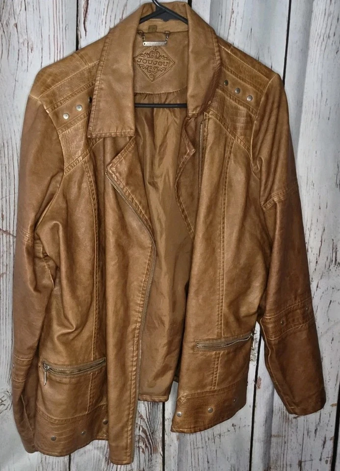 Chaqueta Jou Jou Imitación Cuero Moto Nogal Marrón Vegano Motociclista Talla Junior 1X Cálida Otoño Foto 2 de 4