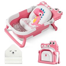 MoreFeel Collapsible Baby Bathtub for Newborn with Thermometer 1 Pink