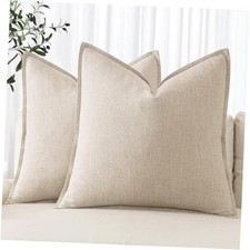 Linen Pillow Covers 18x18 Inch - Pack of 2 - Natural Beige