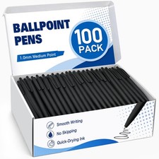 100 Count Black Retractable Ballpoint Pens, 1.0mm Medium Point