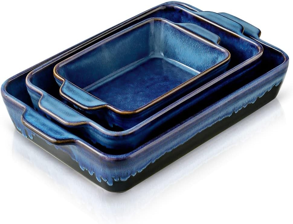 Bakeware Set, Ceramic Baking Pan Set, Rectangular Casserole Set.