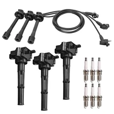  Set of 3 Ignition Coil with 6 Platinum Spark Plug and Wire Set Compatible 