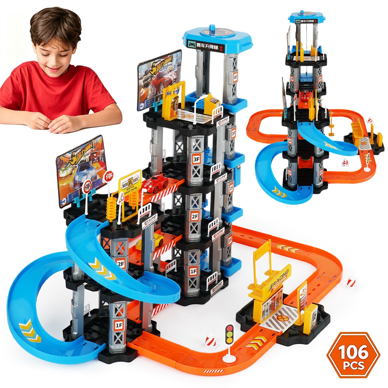 106 Teile Parkgarage Spielzeug Parkhaus Kinder Spielset Pädagogisches Auto Spiel