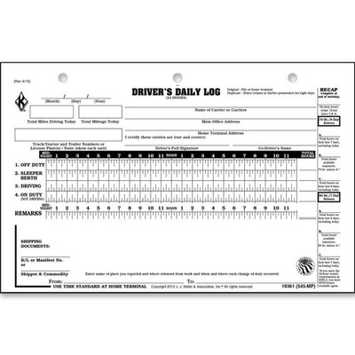 J. J. Keller Driver Daily Log 10-pk. with 7- & 8-Day Recap, Shrinkwrapped,