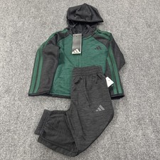 Adidas 3S Poly Fleece JKT Joggers Set KL6728 AG11361 BLK/GRN Boys 4T