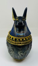 Egyptian Jar 9" Dark Blue Anubis Memorial Pet Dog Urn Quality Resin--Chip Damage