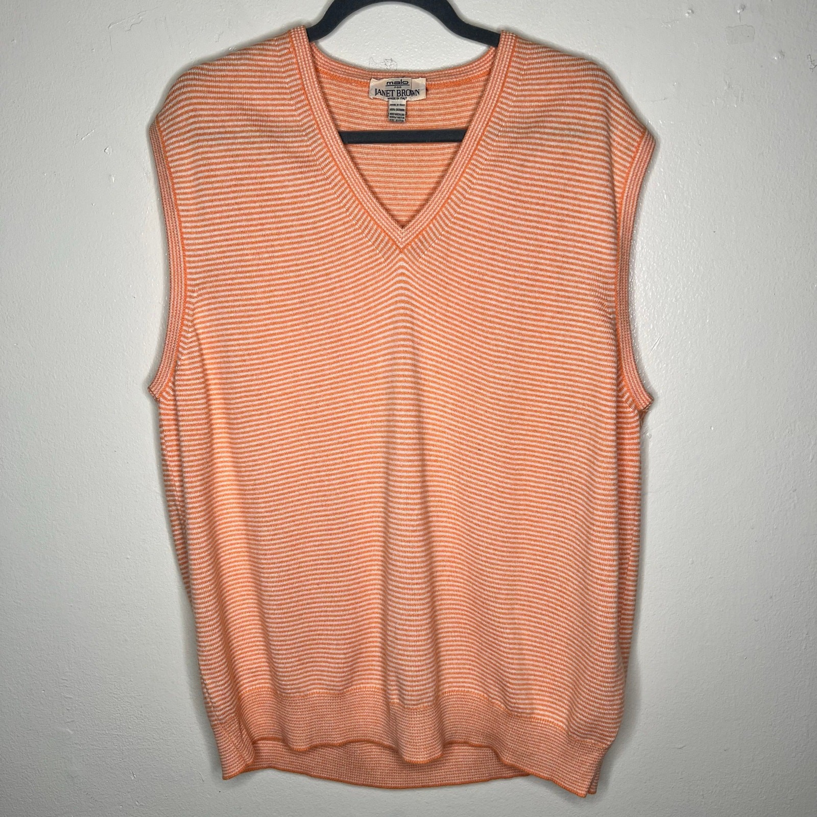 Malo, Maglione gilet vintage Malo per Janet marrone cashmere XL uomo maglia a righe arancione
