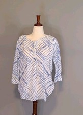 Nine West Woman's Blue and White Print Tunic Blouse Size XL