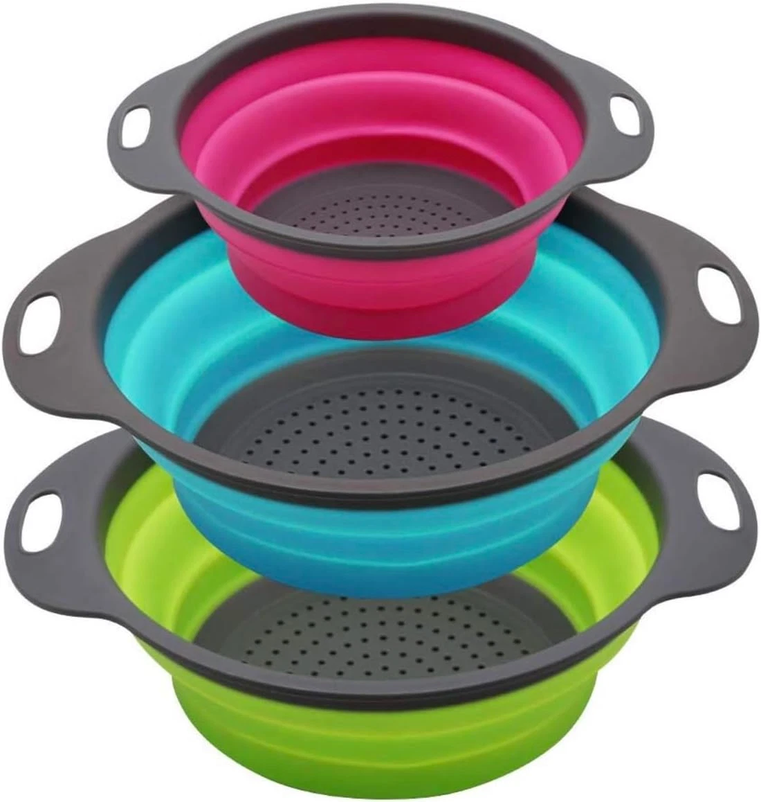 New and Improved- Set of 3 Ultimate Kitchen Strainers—1×10” & 2×12” Collapsible